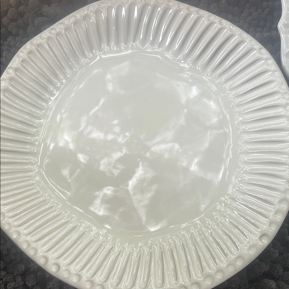 Vietri Incanto White Decorative Ceramic Dinner Plate -striped nwts.